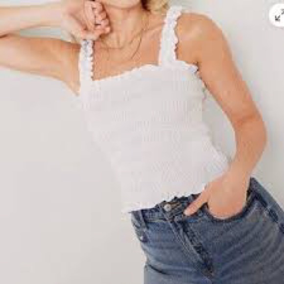 White Smocked Ruffle Strap Tank Top Old Navy Nwt Size Small